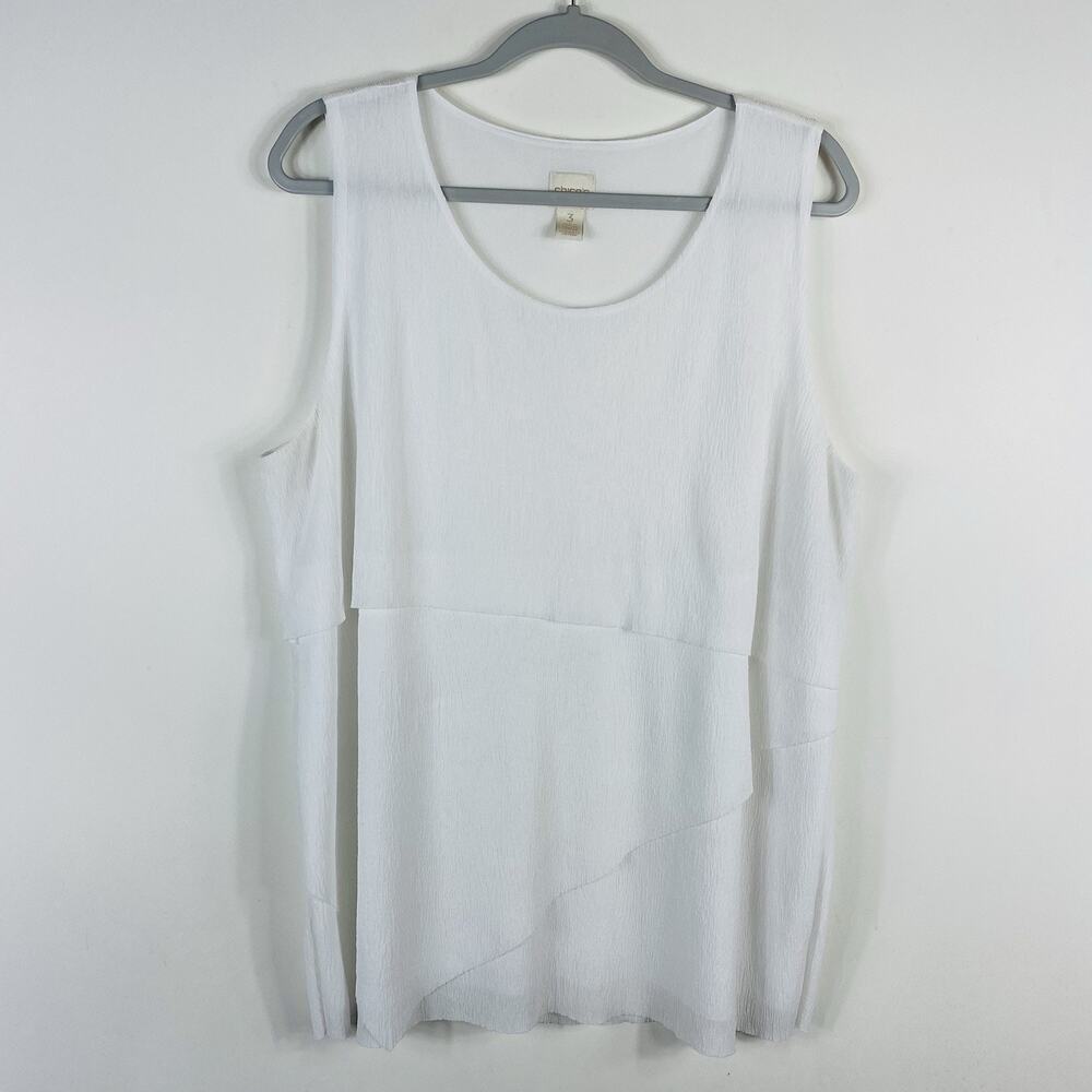 Chico's Tank Top XL 3 16 White Tiered Sleeveless Scoop Neck Textured